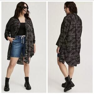 NWT Torrid Shirt Dress Oversized Shacket Womens Sz 2X Camo Roll Tab Sleeves